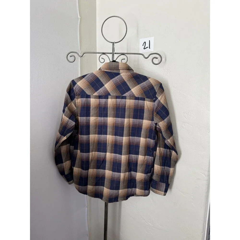 Nomad Craft + Flow Boys 14 Large Navy Tan Plaid Button Up Flannel Shirt